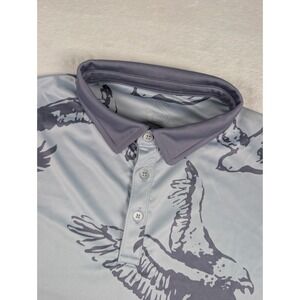 Swannies Golf‎ Polo Shirt Mens Large Blue Bird All Over Print Performance